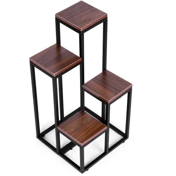 Blomsterhylle dekorasjon 4 hyller metall MDF ModernHome Mørk brun - Bilde 4