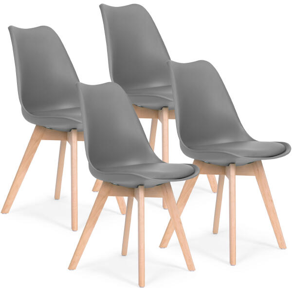 Sett med 4 stoler spisestuestol til stue med pute ModernHome Grå